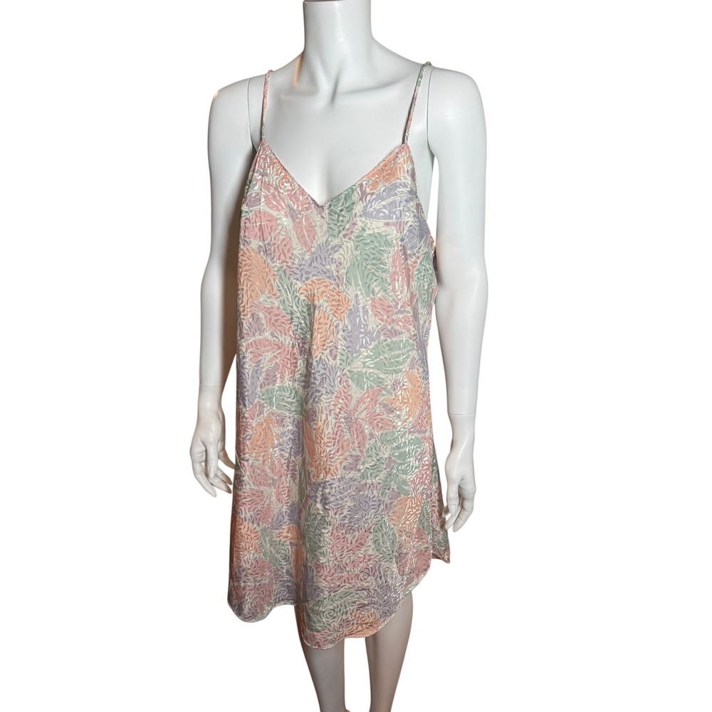 Vintage Lorraine Leaf Floral Pastel Sleeveless Slip Dress Made in USA‎ Large